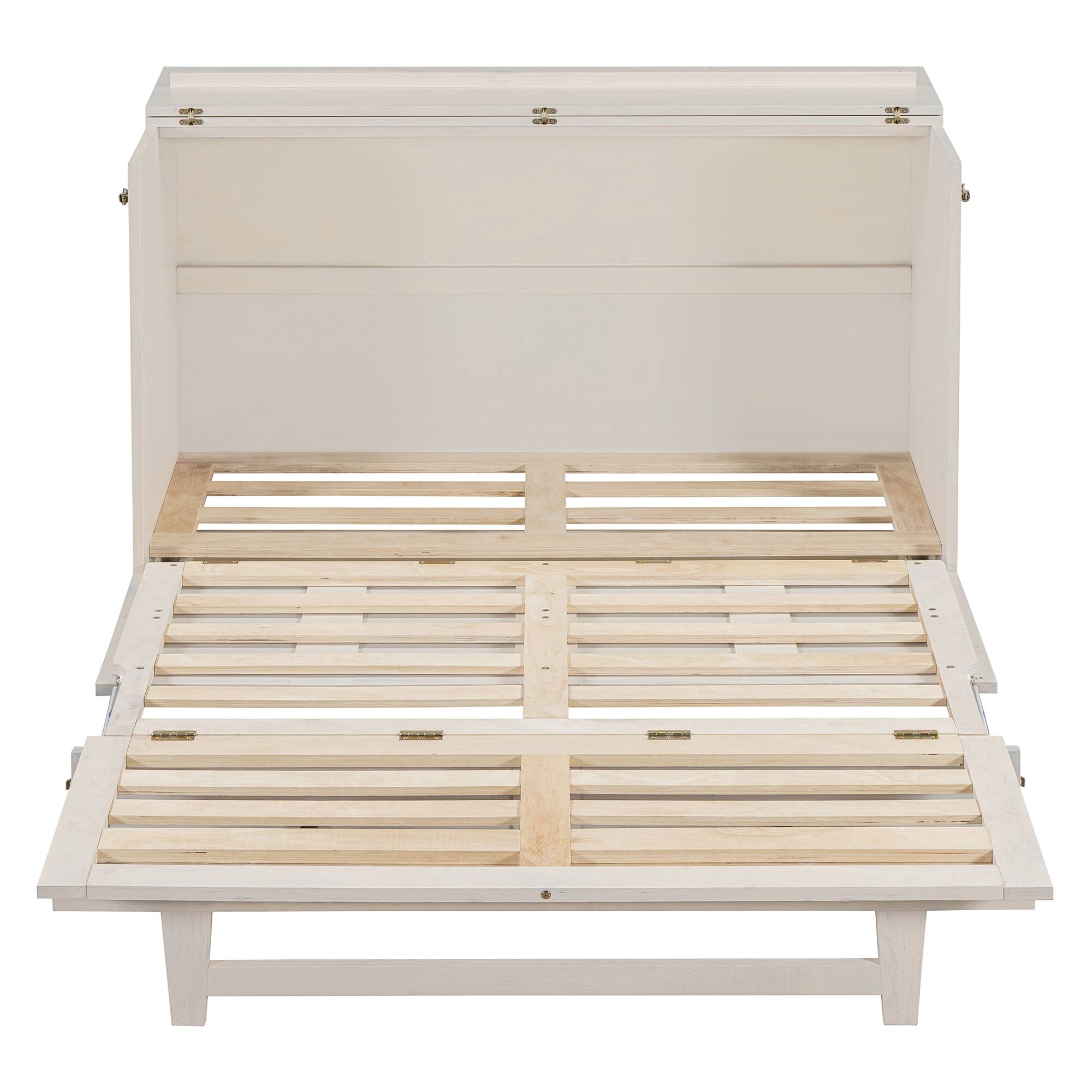 Back. Tiramisubest - Full Size Murphy Bed, Brushed White, Plywood, w/ Large Drawers & USB Ports - White.