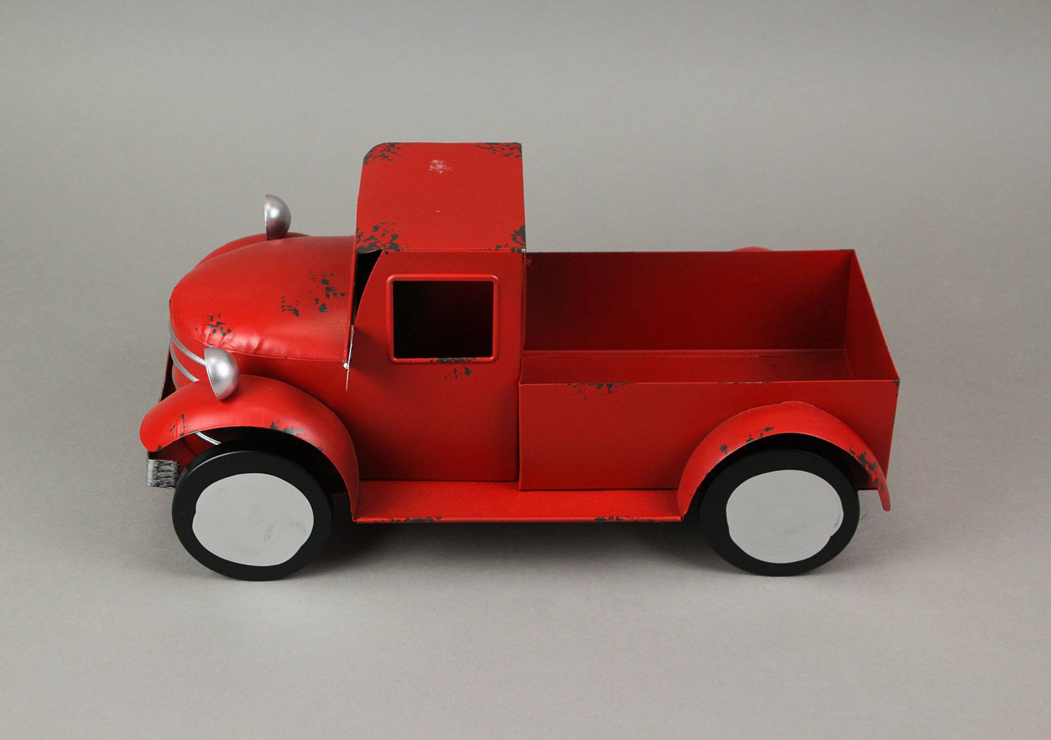 Alt View 2. Zeckos - Rustic Metal Antique Truck Indoor or Outdoor Planter - Red.
