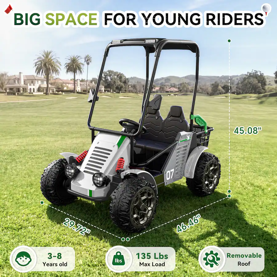 White Control Slips ANPABO 24V 4WD Kids Electric Golf Cart – 2 Seater Ride On with Remote ...