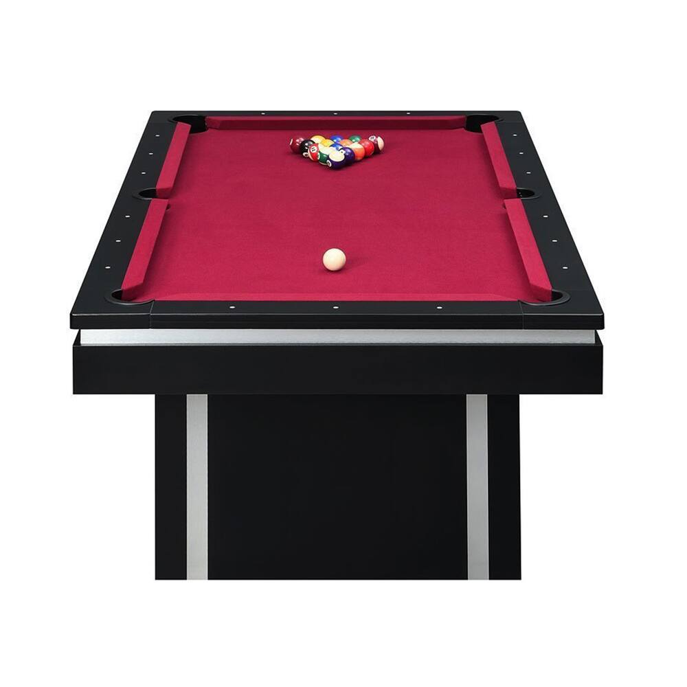 Left. Elements - Ajax Billiard Table with Balls - Black Finish with Burgundy Playfield - Black/Burgundy.