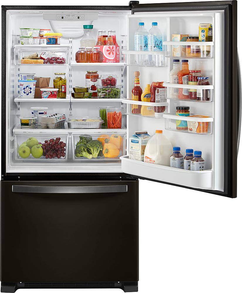 Alt View 1. Whirlpool - 22 Cu. Ft. Bottom-Freezer Refrigerator with SpillGuard Glass Shelves - Black Stainless.