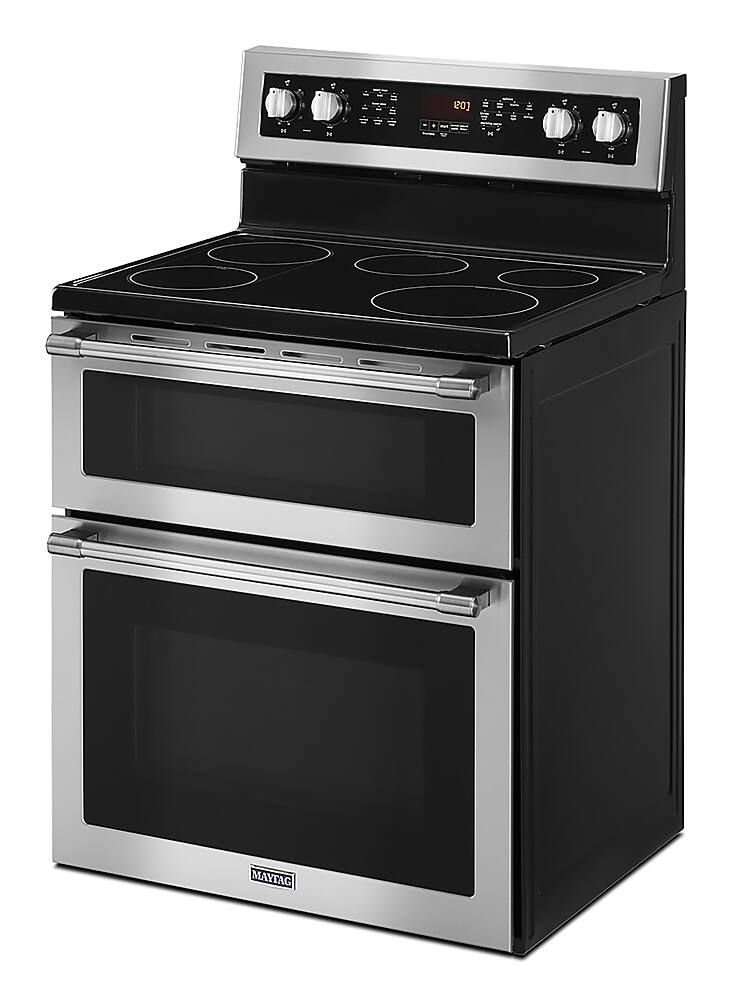 Alt View 13. Maytag - 6.7 Cu. Ft. Self-Cleaning Freestanding Fingerprint Resistant Double Oven Electric Convection Range - Fingerprint Resistant Stainless Steel.