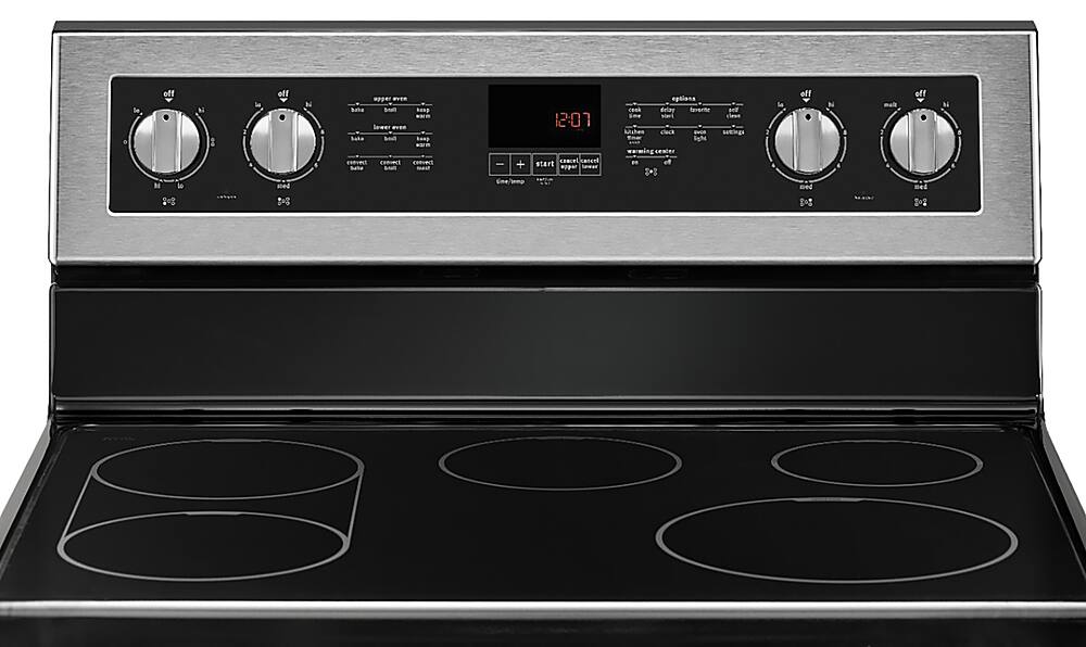 Alt View 15. Maytag - 6.7 Cu. Ft. Self-Cleaning Freestanding Fingerprint Resistant Double Oven Electric Convection Range - Fingerprint Resistant Stainless Steel.