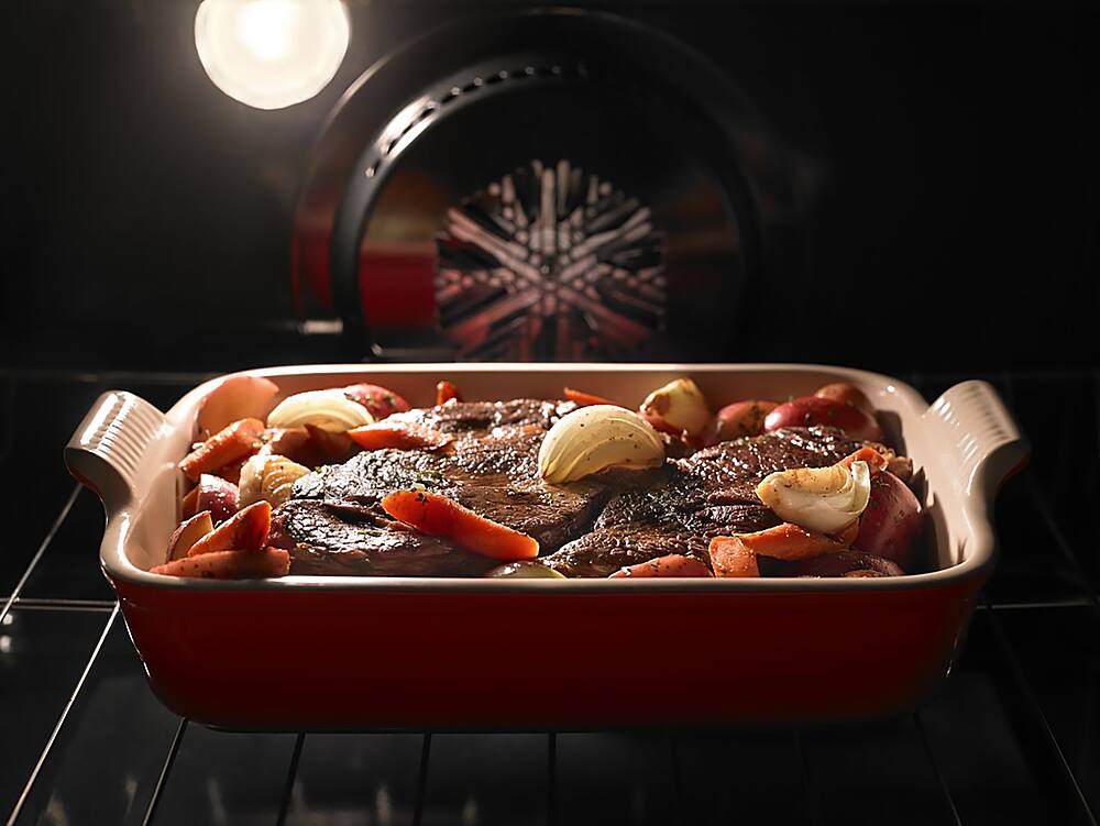 Alt View 17. Maytag - 6.7 Cu. Ft. Self-Cleaning Freestanding Fingerprint Resistant Double Oven Electric Convection Range - Fingerprint Resistant Stainless Steel.