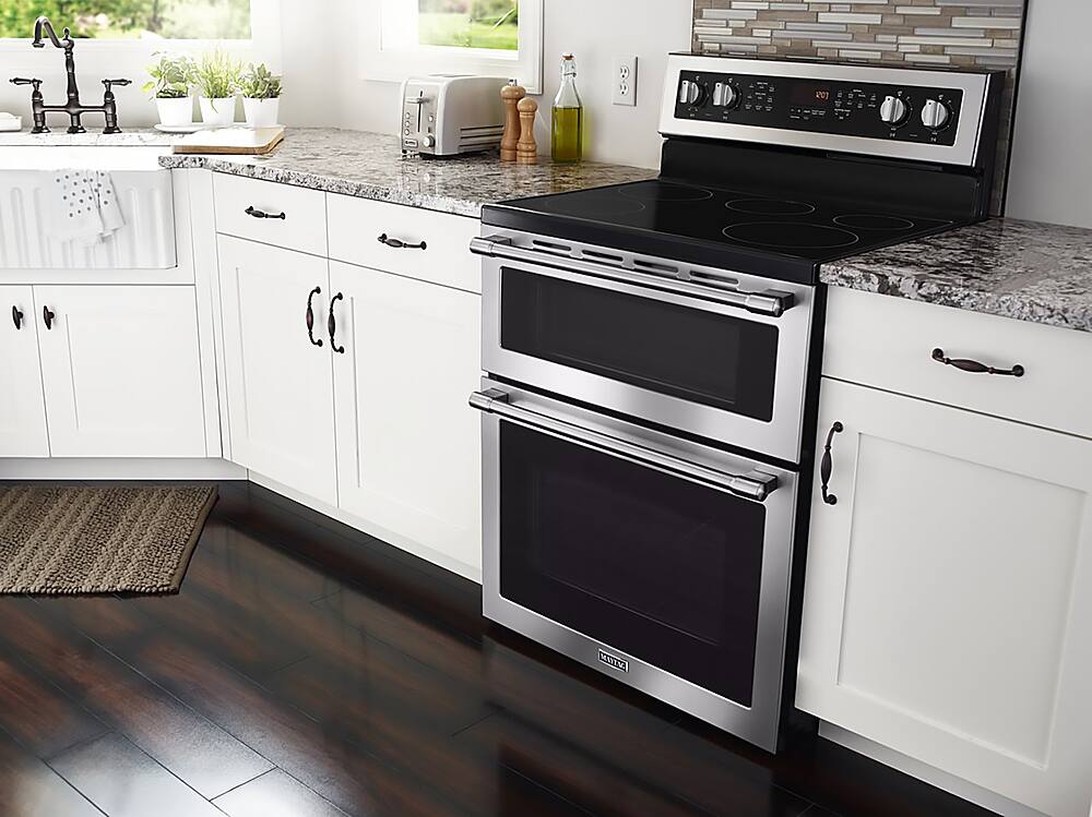 Alt View 20. Maytag - 6.7 Cu. Ft. Self-Cleaning Freestanding Fingerprint Resistant Double Oven Electric Convection Range - Fingerprint Resistant Stainless Steel.