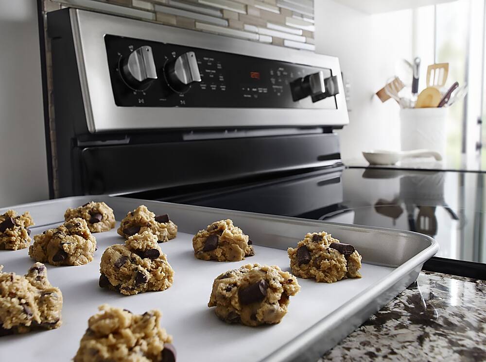 Alt View 21. Maytag - 6.7 Cu. Ft. Self-Cleaning Freestanding Fingerprint Resistant Double Oven Electric Convection Range - Fingerprint Resistant Stainless Steel.