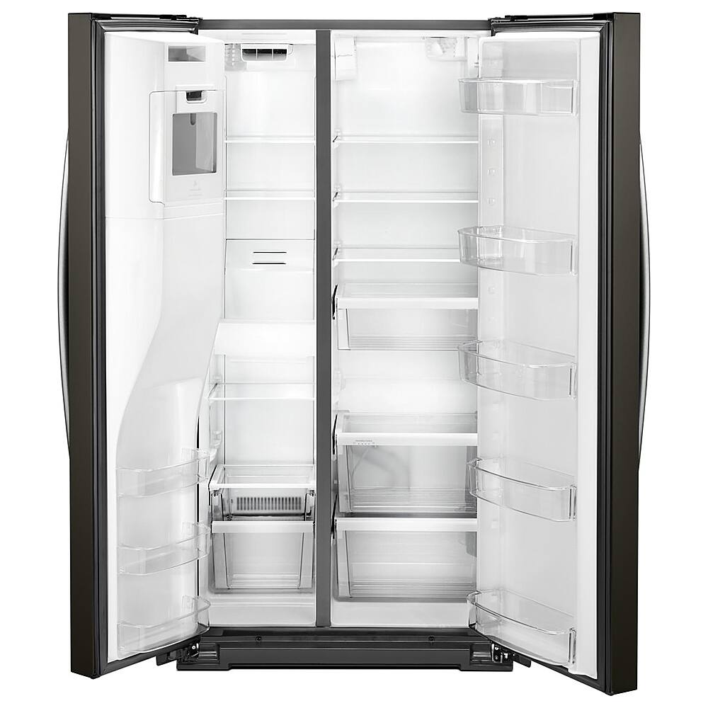 Angle. Whirlpool - 20.6 Cu. Ft. Side-by-Side Counter-Depth Refrigerator - Black Stainless Steel with Printshield Finish.