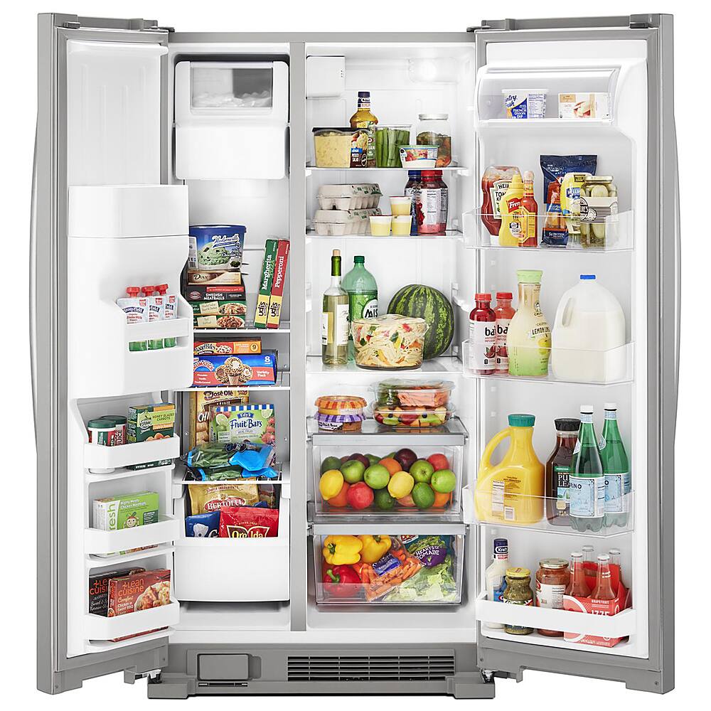 Left. Whirlpool - 21.4 Cu. Ft. Side-by-Side Refrigerator - Monochromatic Stainless Steel.