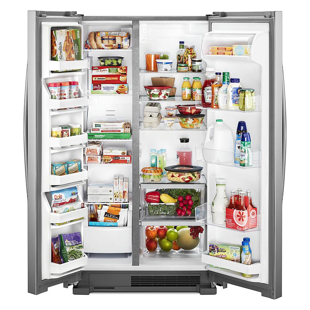 Left. Whirlpool - 25.1 Cu. Ft. Side-by-Side Refrigerator - Stainless steel.