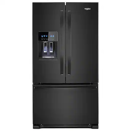 Front. Whirlpool - 25 cu. ft. French Door Refrigerator with External Ice and Water Dispenser - Black.