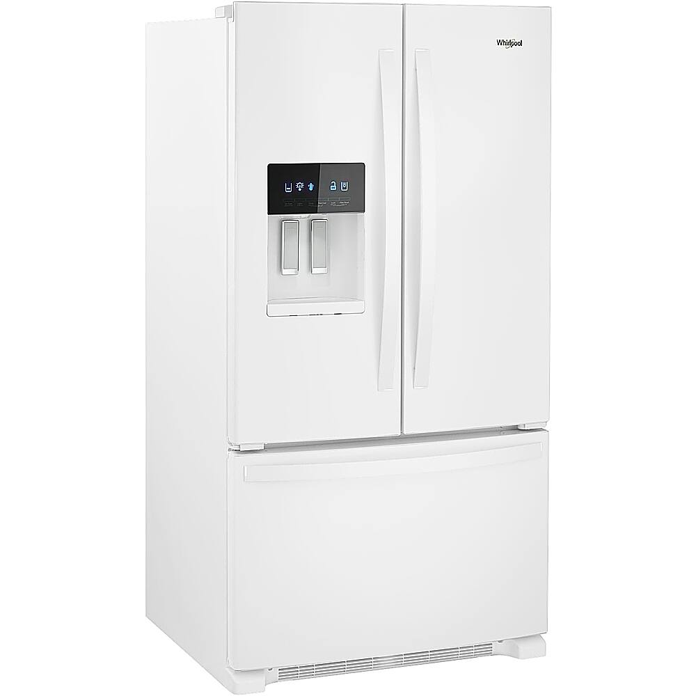 Left. Whirlpool - 25 cu. ft. French Door Refrigerator with External Ice and Water Dispenser - White.