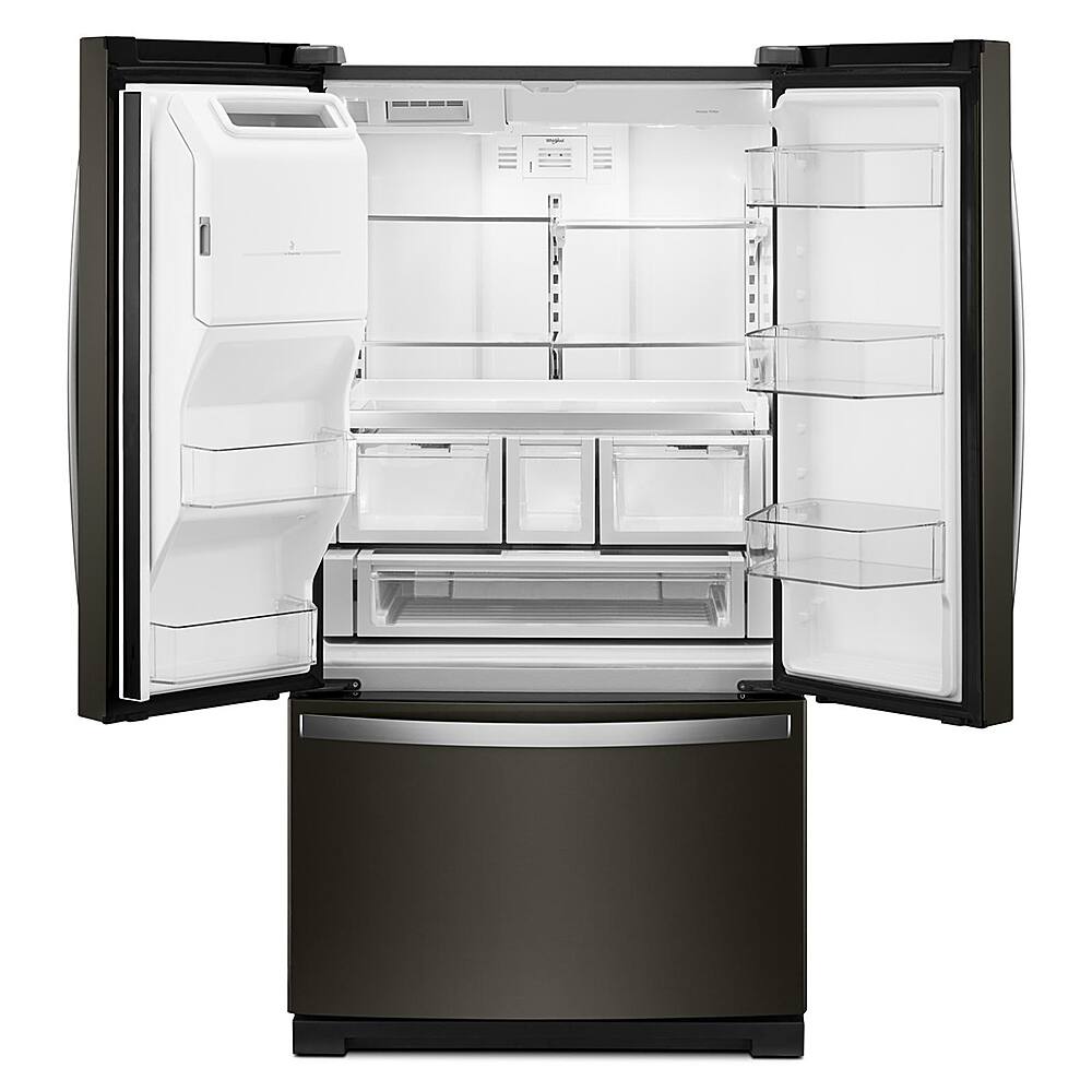 Angle. Whirlpool - 27 Cu. Ft. French Door Refrigerator with Platter Pocket - Black Stainless.
