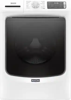 Front. Maytag - 4.8 Cu. Ft. High Efficiency Stackable Front Load Washer with Steam and Fresh Hold - White.