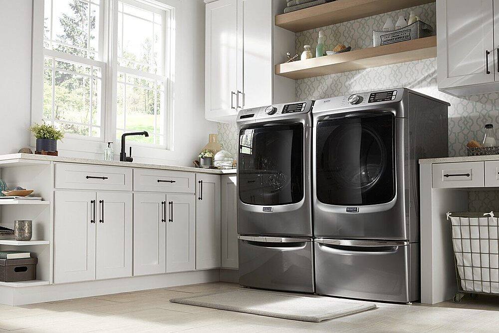 Alt View 19. Maytag - 7.3 Cu. Ft. Stackable Electric Dryer with Steam and Extra Power Button - Metallic Slate.