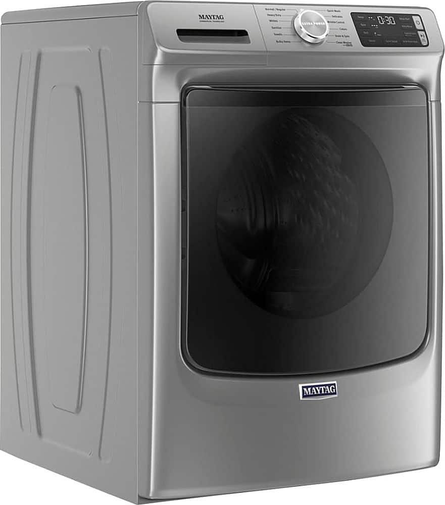 Angle. Maytag - 4.8 Cu. Ft. High Efficiency Stackable Front Load Washer with Steam and Fresh Hold - Metallic Slate.