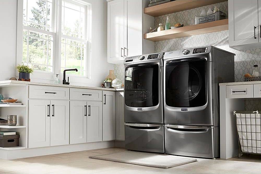 Alt View 19. Maytag - 4.8 Cu. Ft. High Efficiency Stackable Front Load Washer with Steam and Fresh Hold - Metallic Slate.