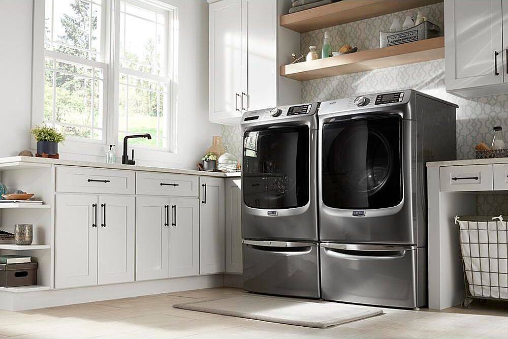 Alt View 19. Maytag - 4.8 Cu. Ft. High Efficiency Stackable Front Load Washer with Steam and Fresh Hold - Metallic Slate.