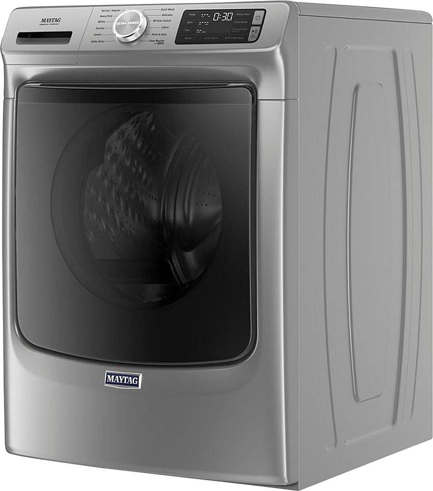 Left. Maytag - 4.8 Cu. Ft. High Efficiency Stackable Front Load Washer with Steam and Fresh Hold - Metallic Slate.