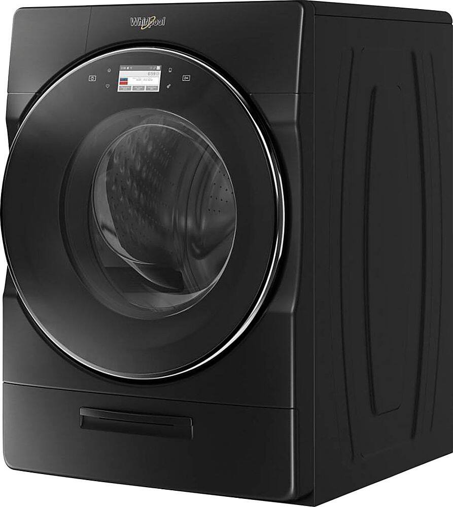 Left. Whirlpool - 5.0 Cu. Ft. High Efficiency Stackable Smart Front Load Washer with Steam and Load & Go XL Dispenser - Black Shadow.