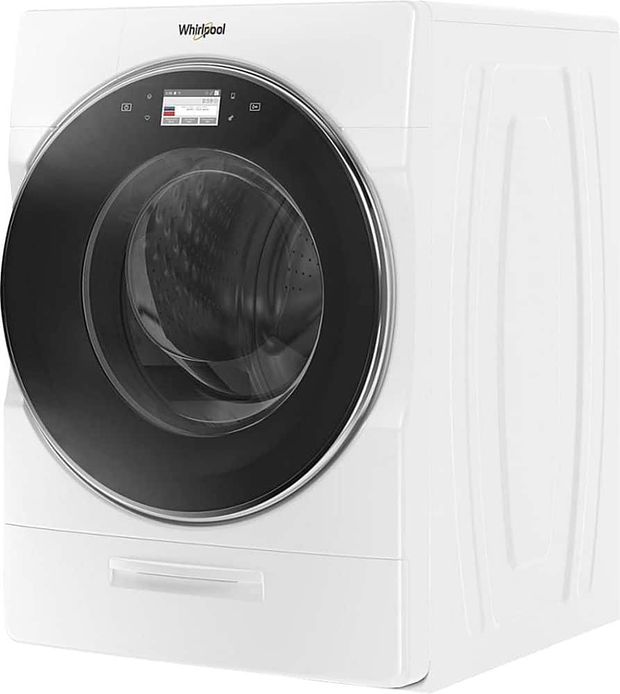 Left. Whirlpool - 5.0 Cu. Ft. High Efficiency Stackable Front Load Washer with Steam and FanFresh - White.