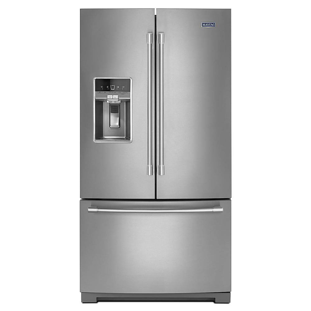 Front. Maytag - 27 cu. ft. French Door Refrigerator with PowerCold Feature - Stainless steel.