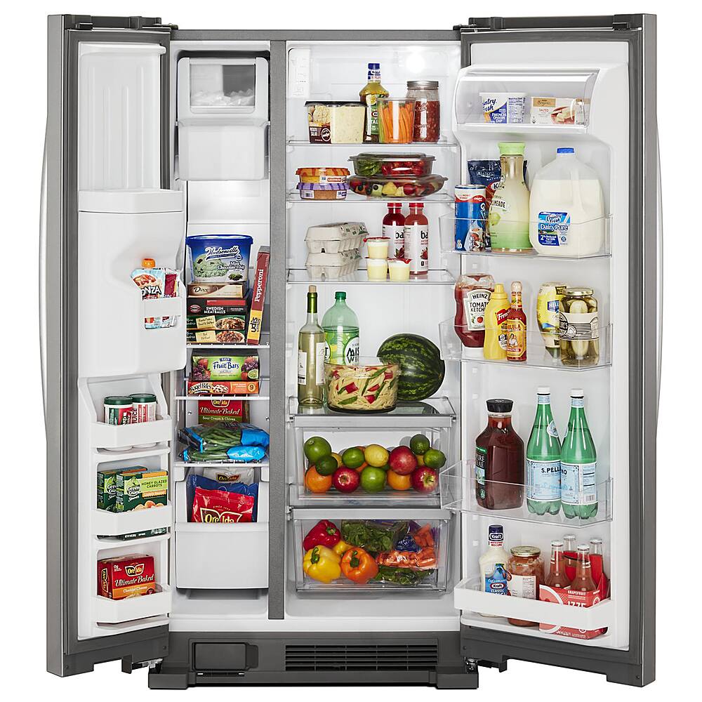 Left. Whirlpool - 24.6 Cu. Ft. Side-by-Side Refrigerator - Monochromatic Stainless Steel.