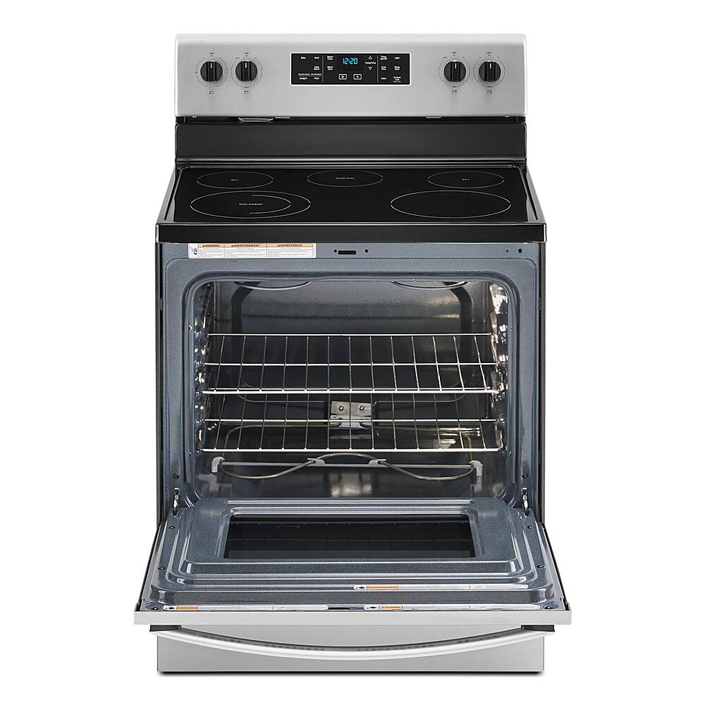 Angle. Whirlpool - 5.3 Cu. Ft. Freestanding Electric Range with Steam-Cleaning and Frozen Bake - Stainless steel.