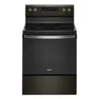 Front. Whirlpool - 5.3 Cu. Ft. Freestanding Electric Range with Self-Cleaning and Frozen Bake™ - Black Stainless Steel with Printshield Finish.