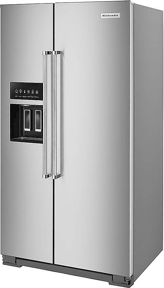 Left. KitchenAid - 19.8 Cu. Ft. Side-by-Side Counter-Depth Refrigerator - Stainless steel.