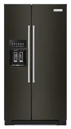 Front. KitchenAid - 19.8 Cu. Ft. Side-by-Side Counter-Depth Refrigerator - Black stainless steel.
