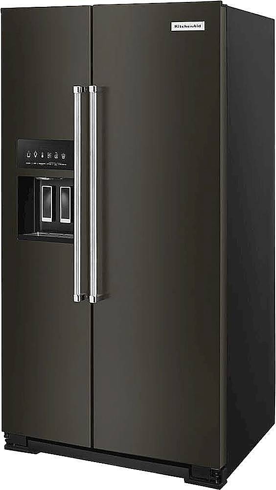 Left. KitchenAid - 19.8 Cu. Ft. Side-by-Side Counter-Depth Refrigerator - Black stainless steel.