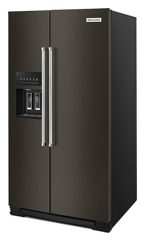 Angle. KitchenAid - 24.8 Cu. Ft. Side-by-Side Refrigerator - Black Stainless Steel With PrintShield Finish.