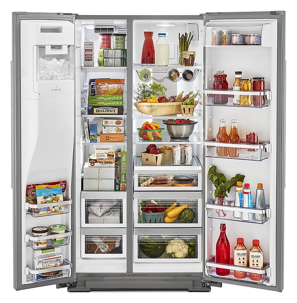 Left. KitchenAid - 24.8 Cu. Ft. Side-by-Side Refrigerator - Stainless Steel With PrintShield Finish.