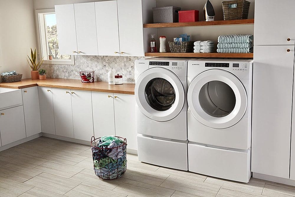 Alt View 13. Amana - 4.3 Cu. Ft. High Efficiency Stackable Front Load Washer with 14 Cycle Options - White.