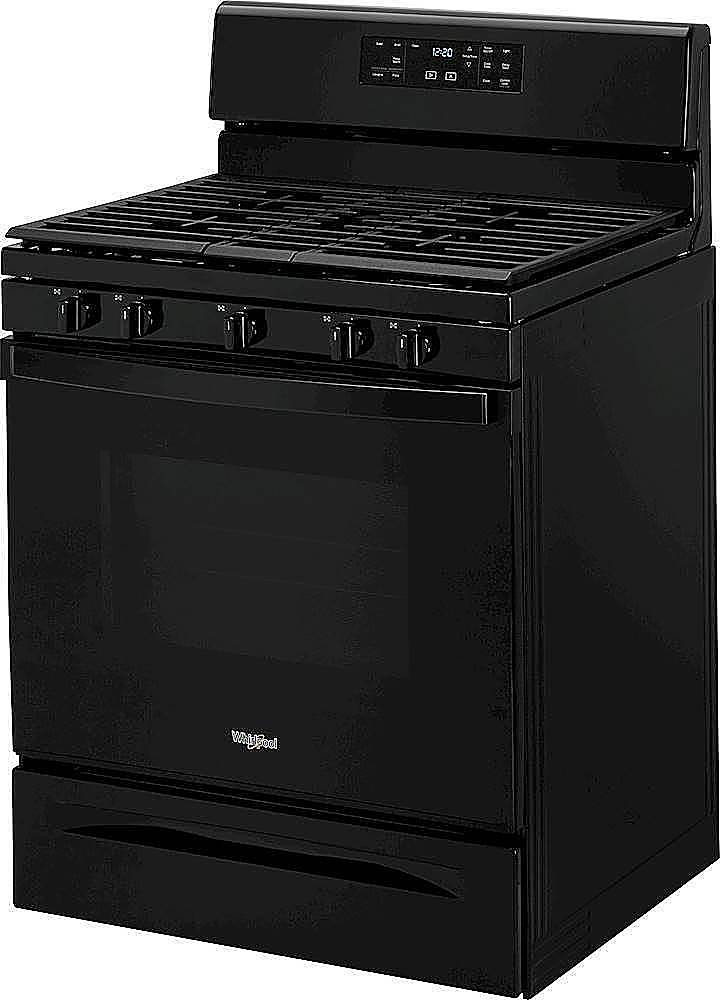 Left. Whirlpool - 5.0 Cu. Ft. Freestanding Gas Range with Self-Cleaning and SpeedHeat Burner - Black.