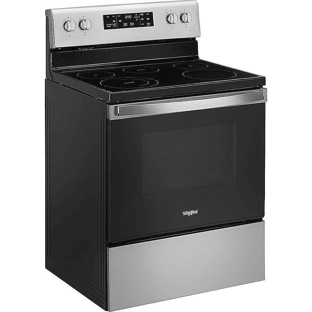 Angle. Whirlpool - 5.3 Cu. Ft. Freestanding Electric Range with Self-Cleaning and Frozen Bake - Fingerprint Resistant Stainless Steel.