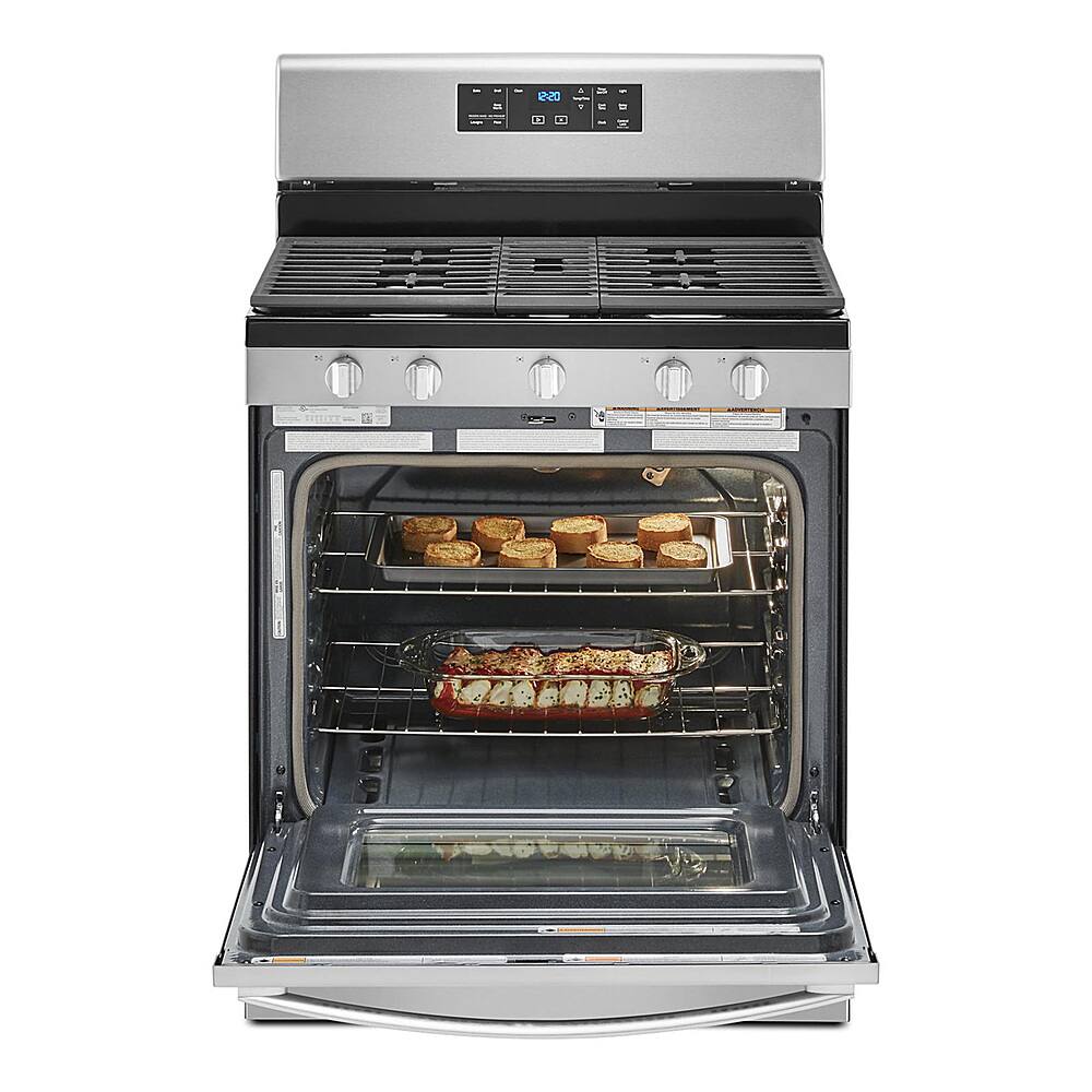 Left. Whirlpool - 5.0 Cu. Ft. Freestanding Gas Range with Self-Cleaning and SpeedHeat Burner - Fingerprint Resistant Stainless Steel.