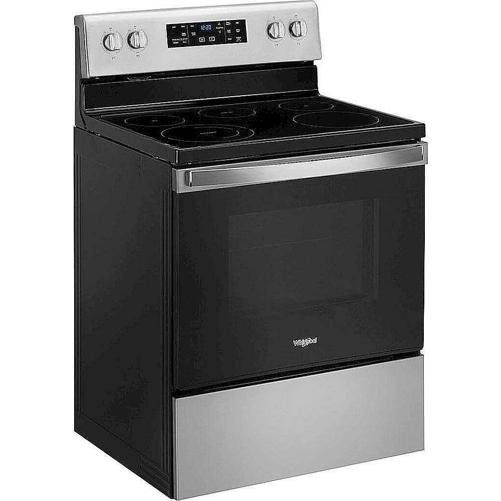 Angle. Whirlpool - 5.3 Cu. Ft. Freestanding Electric Range with Self-Cleaning and Frozen Bake - Stainless steel.