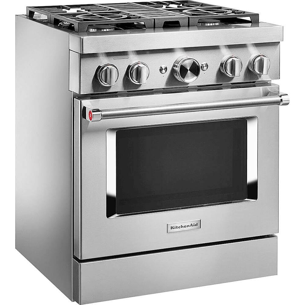 Angle. KitchenAid - 4.1 Cu. Ft. Freestanding Dual Fuel True Convection Range with Self-Cleaning - Stainless steel.