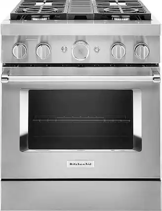 Front. KitchenAid - 4.1 Cu. Ft. Freestanding Dual Fuel True Convection Range with Self-Cleaning - Stainless steel.