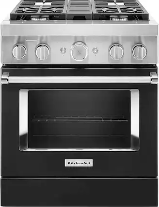 Front. KitchenAid - 4.1 Cu. Ft. Freestanding Dual Fuel True Convection Range with Self-Cleaning - Imperial Black.