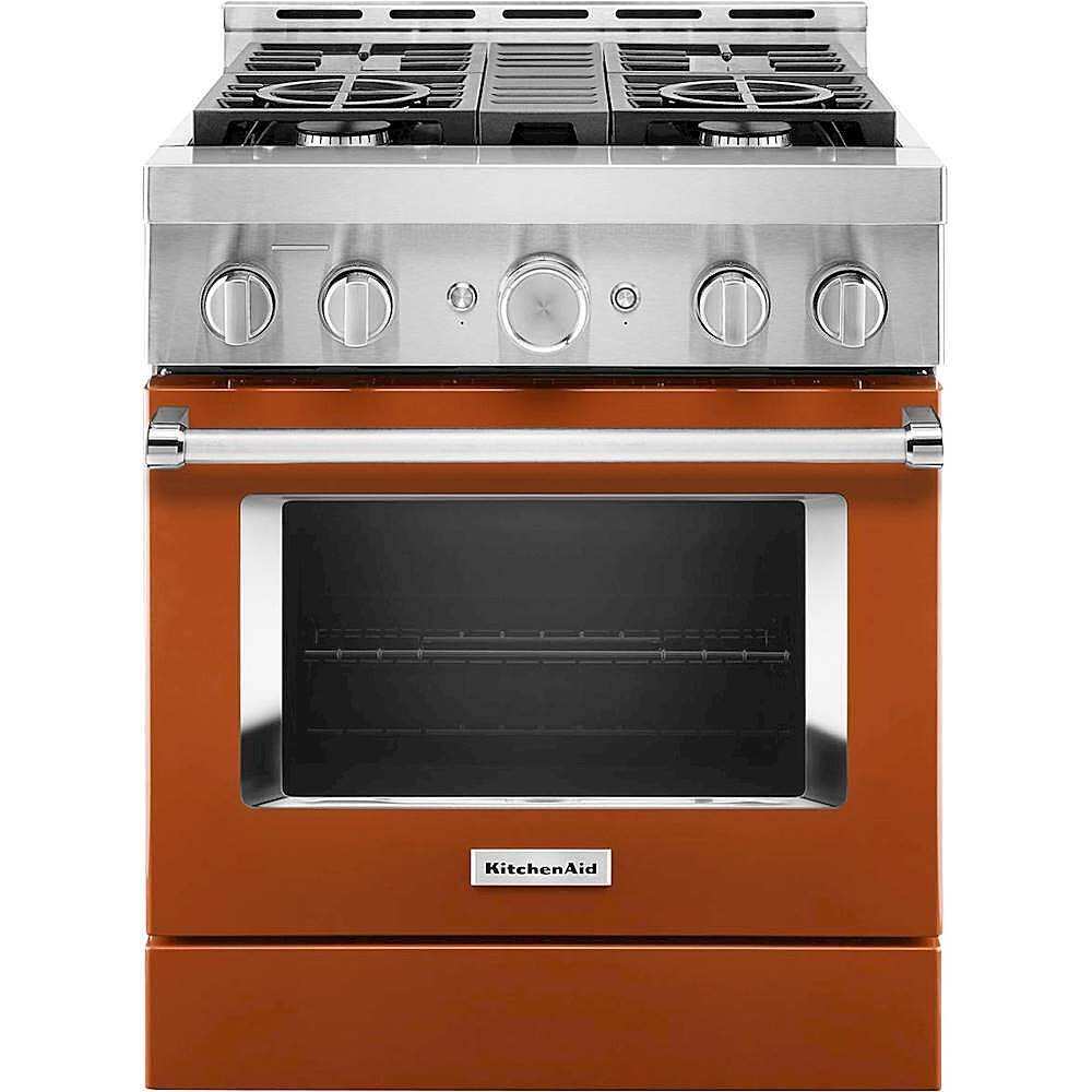 Front. KitchenAid - Commercial-Style 4.1 Cu. Ft. Slide-In Gas True Convection Range with Self-Cleaning - Scorched Orange.