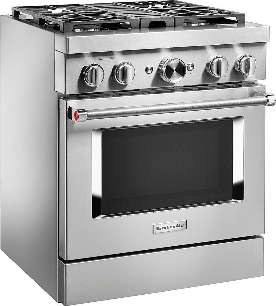 Angle. KitchenAid - Commercial-Style 4.1 Cu. Ft. Slide-In Gas True Convection Range with Self-Cleaning - Stainless steel.