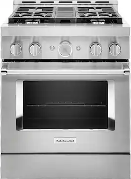 KitchenAid - Commercial-Style 4.1 Cu. Ft. Slide-In Gas True Convection Range with Self-Cleaning - Stainless Steel