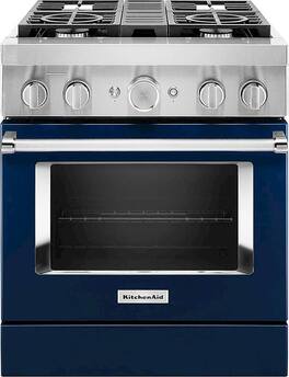 KitchenAid - 4.1 Cu. Ft. Freestanding Dual Fuel True Convection Range with Self-Cleaning - Ink Blue