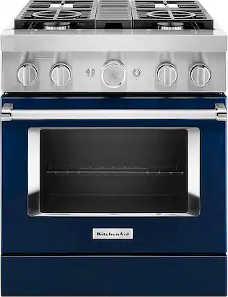 Front. KitchenAid - 4.1 Cu. Ft. Freestanding Dual Fuel True Convection Range with Self-Cleaning - Ink Blue.