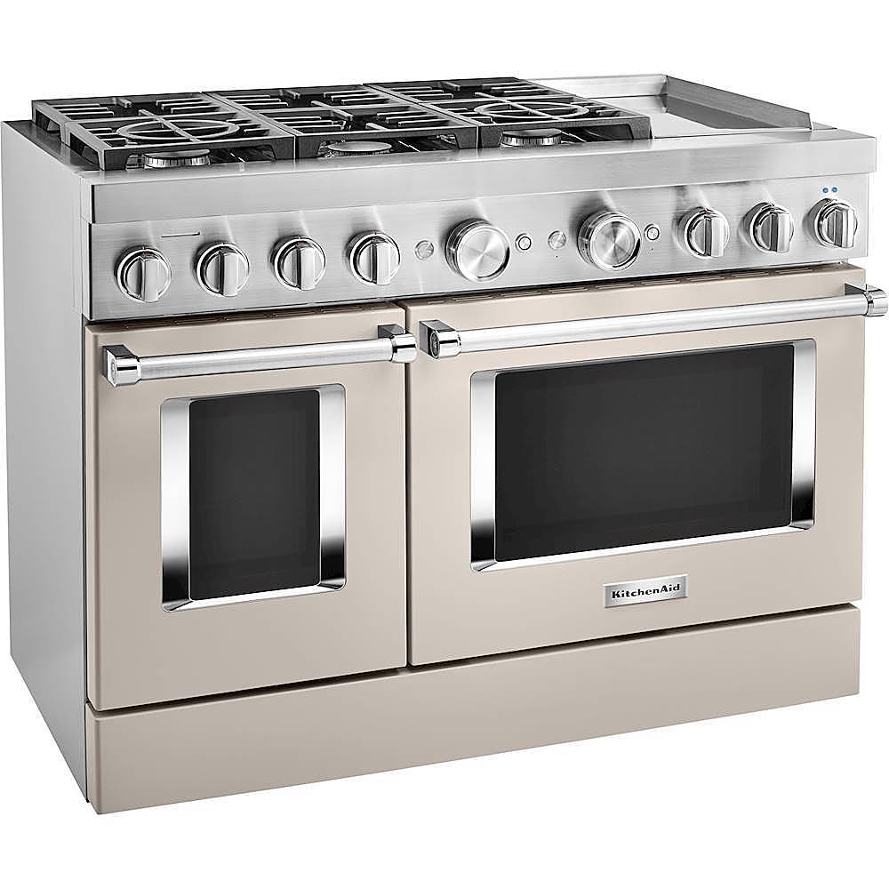 Angle. KitchenAid - Commercial-Style 6.3 Cu. Ft. Freestanding Double Oven Dual-Fuel True Convection Range with Self-Cleaning - Milkshake.