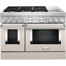 KitchenAid - 6.3 Cu. Ft. Freestanding Double Oven Dual Fuel True Convection Range with Self-Cleaning - Milkshake