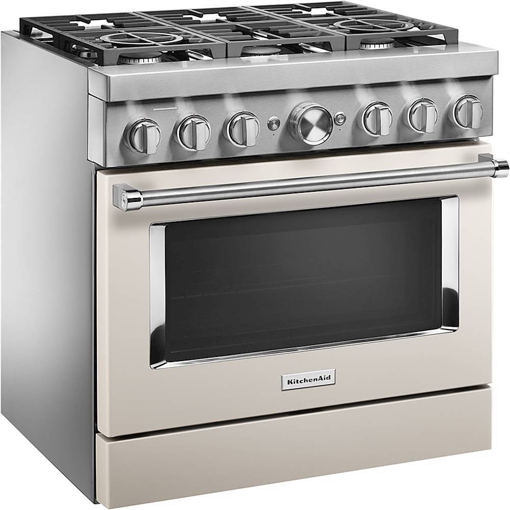 Angle. KitchenAid - 5.1 Cu. Ft. Freestanding Dual Fuel True Convection Range with Self-Cleaning - Milkshake.