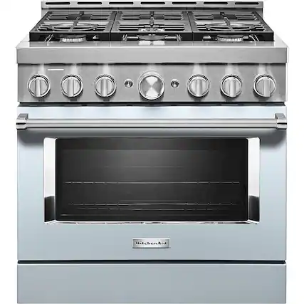 Front. KitchenAid - Commercial-Style 5.1 Cu. Ft. Slide-In Gas True Convection Range with Self-Cleaning - Misty Blue.